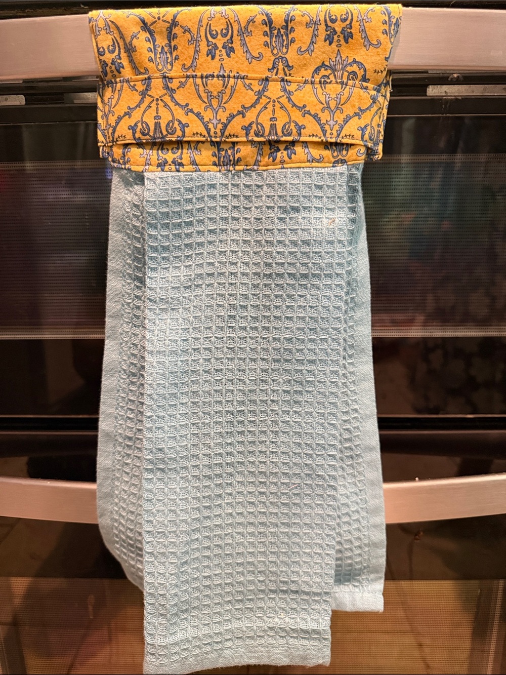 Handmade Light Blue and Yellow Patterned kitchen towel